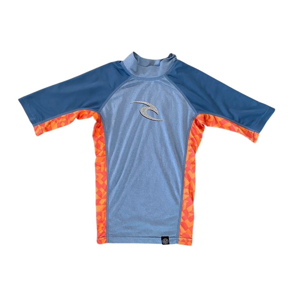 RIPCURL Boys Rashguard Lightweight 3/4 Sleeve Swim Top Size 6 Orange & Blue Logo